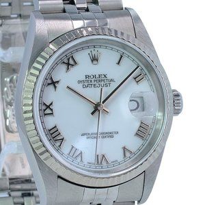 ROLEX DATEJUST WHITE ROMAN NUMERAL DIAL 18KW FLUTED STEEL JUBILEE WATCH 16234